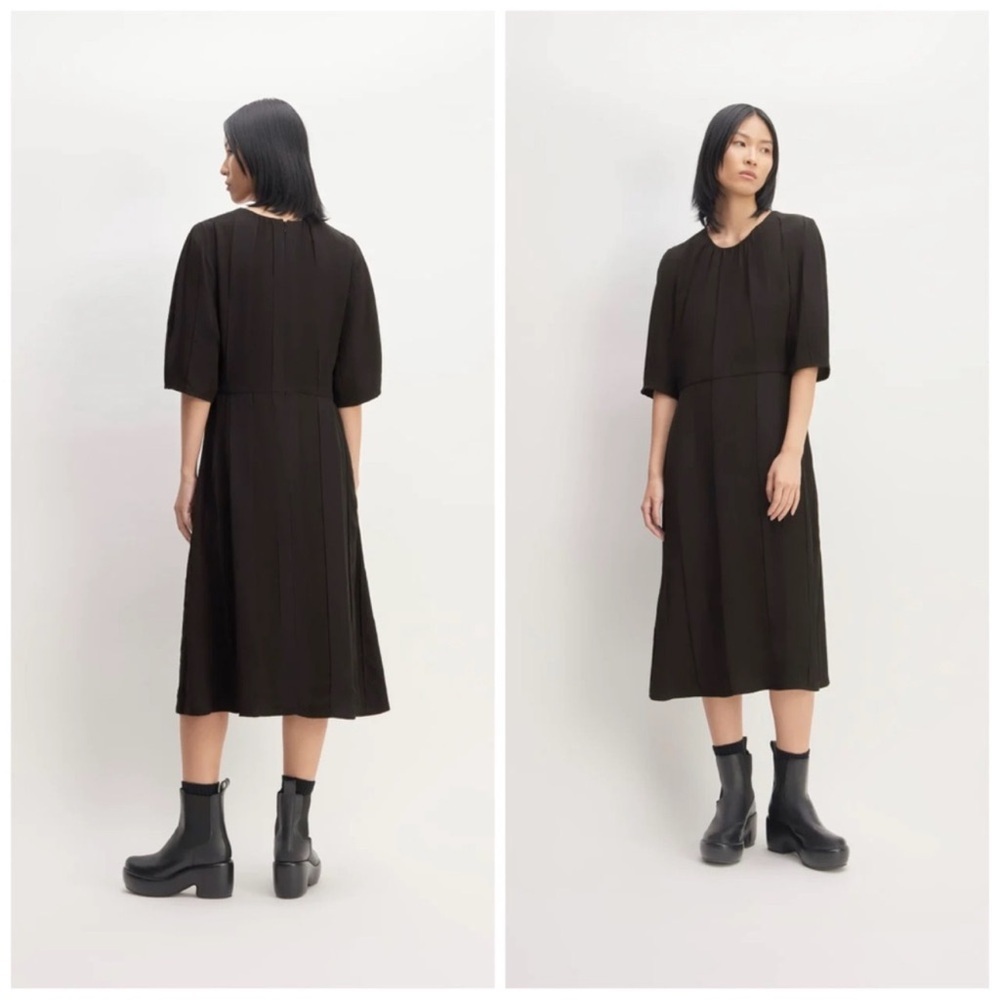 Everlane Black City Stripes Ruched Midi Dress 4